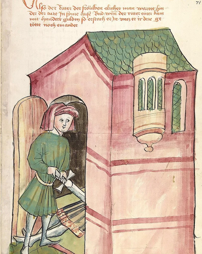 An illustration from Historia septem sapientum, dt. ; Martinus Oppaviensis: Chronicon pontificum et imperatorum, dt., 1450, leaf 155