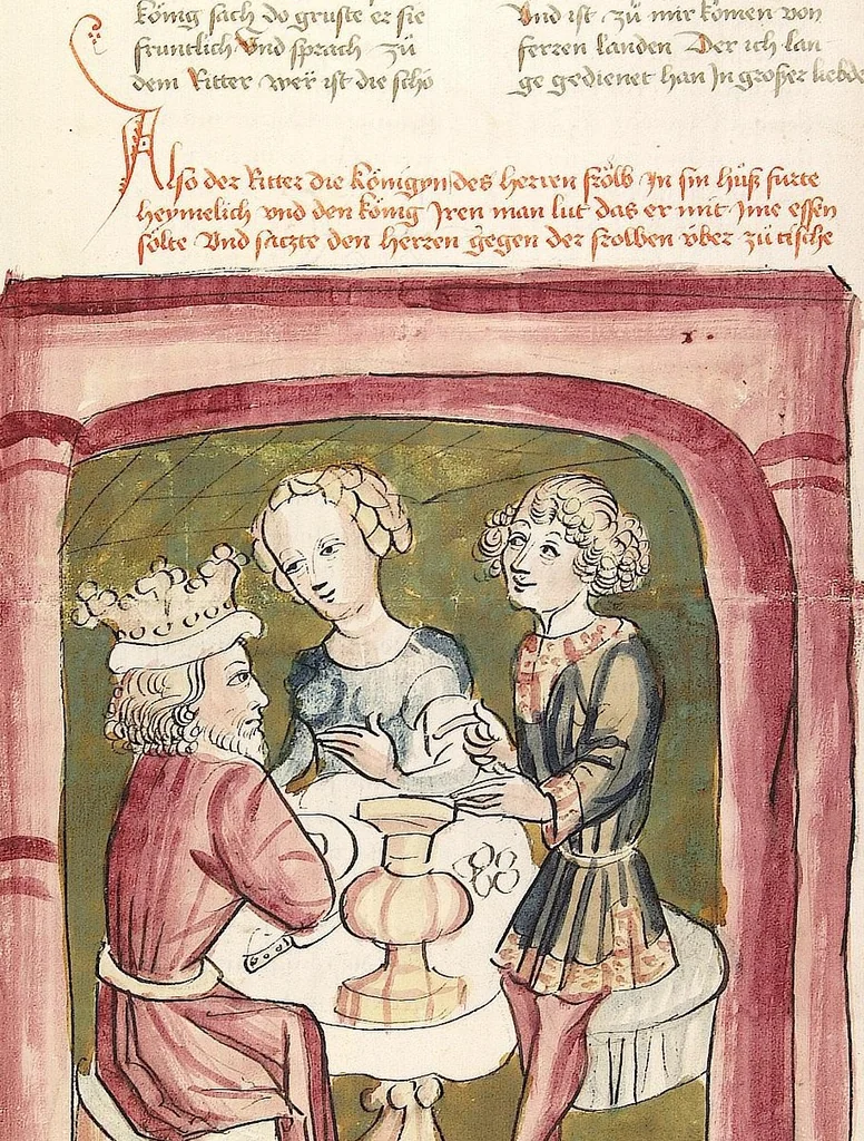 An illustration from Historia septem sapientum, dt. ; Martinus Oppaviensis: Chronicon pontificum et imperatorum, dt., 1450, leaf 172