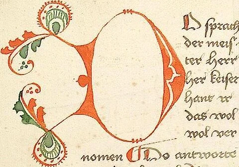 An illustration from Historia septem sapientum, dt. ; Martinus Oppaviensis: Chronicon pontificum et imperatorum, dt., 1450, leaf 190