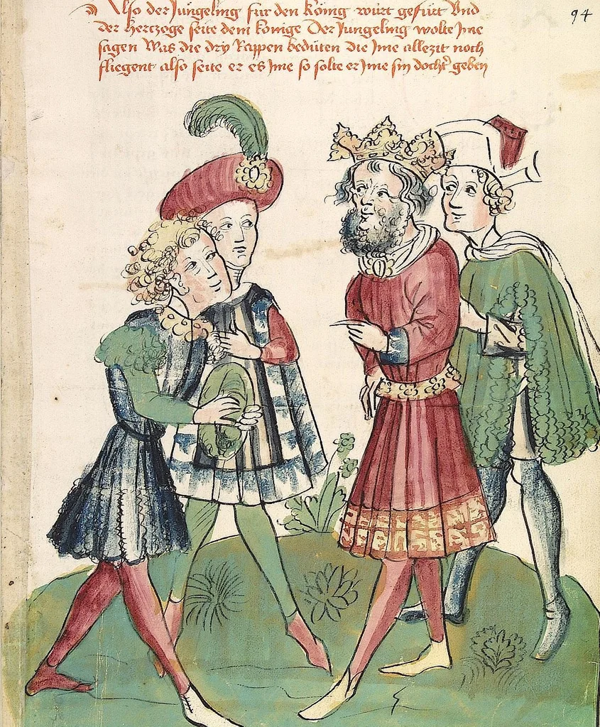 An illustration from Historia septem sapientum, dt. ; Martinus Oppaviensis: Chronicon pontificum et imperatorum, dt., 1450, leaf 201