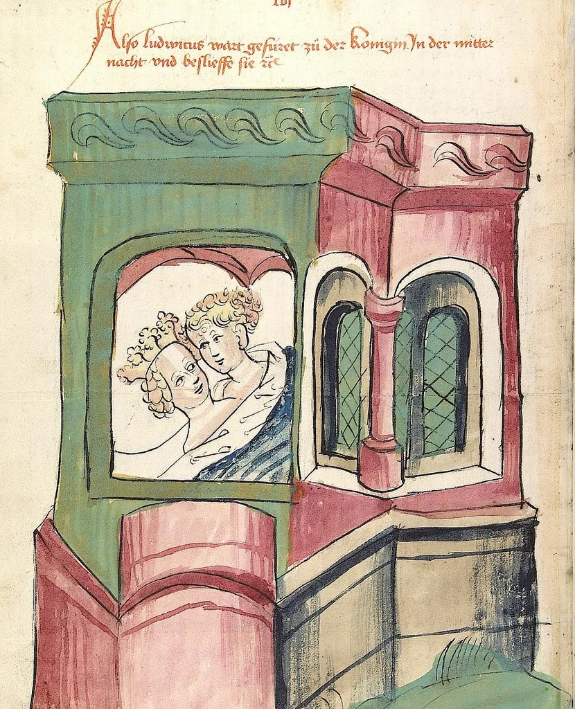 An illustration from Historia septem sapientum, dt. ; Martinus Oppaviensis: Chronicon pontificum et imperatorum, dt., 1450, leaf 214