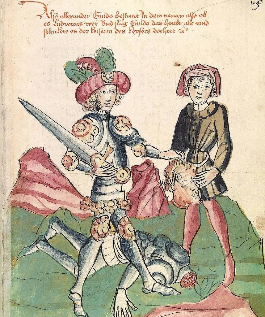An illustration from Historia septem sapientum, dt. ; Martinus Oppaviensis: Chronicon pontificum et imperatorum, dt., 1450, leaf 223