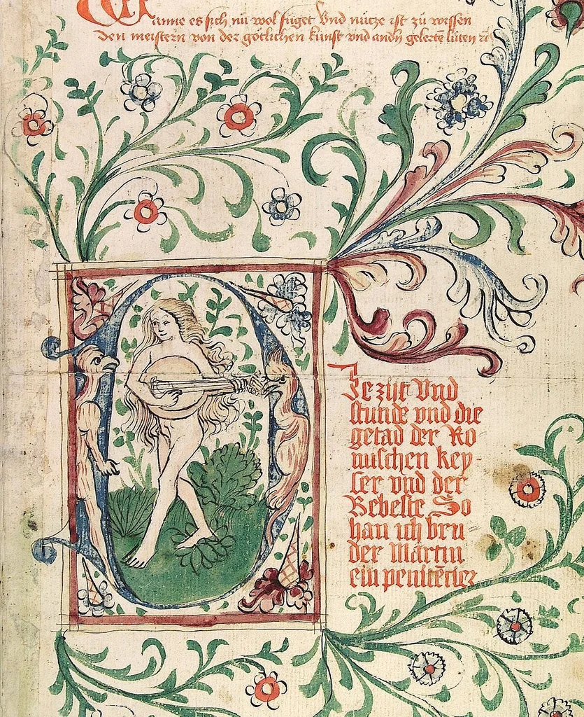 An illustration from Historia septem sapientum, dt. ; Martinus Oppaviensis: Chronicon pontificum et imperatorum, dt., 1450, leaf 245