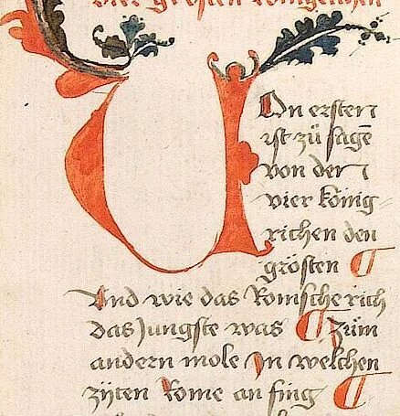 An illustration from Historia septem sapientum, dt. ; Martinus Oppaviensis: Chronicon pontificum et imperatorum, dt., 1450, leaf 247