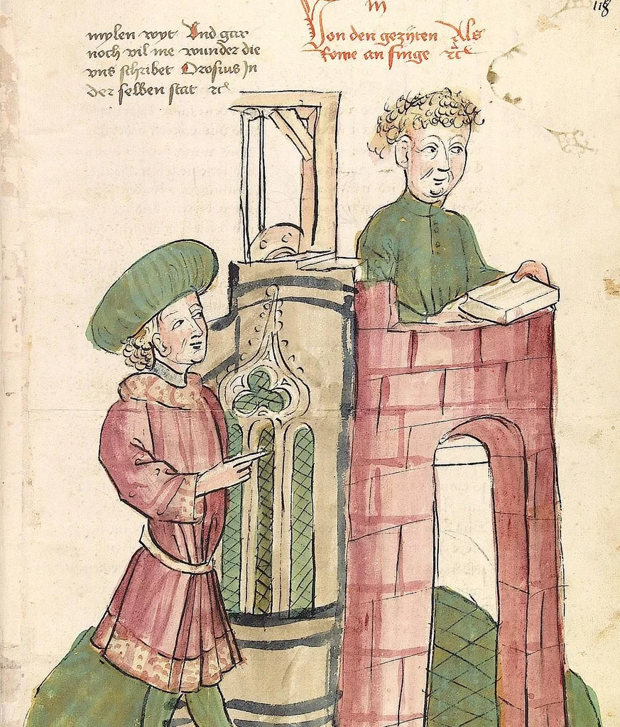 An illustration from Historia septem sapientum, dt. ; Martinus Oppaviensis: Chronicon pontificum et imperatorum, dt., 1450, leaf 249