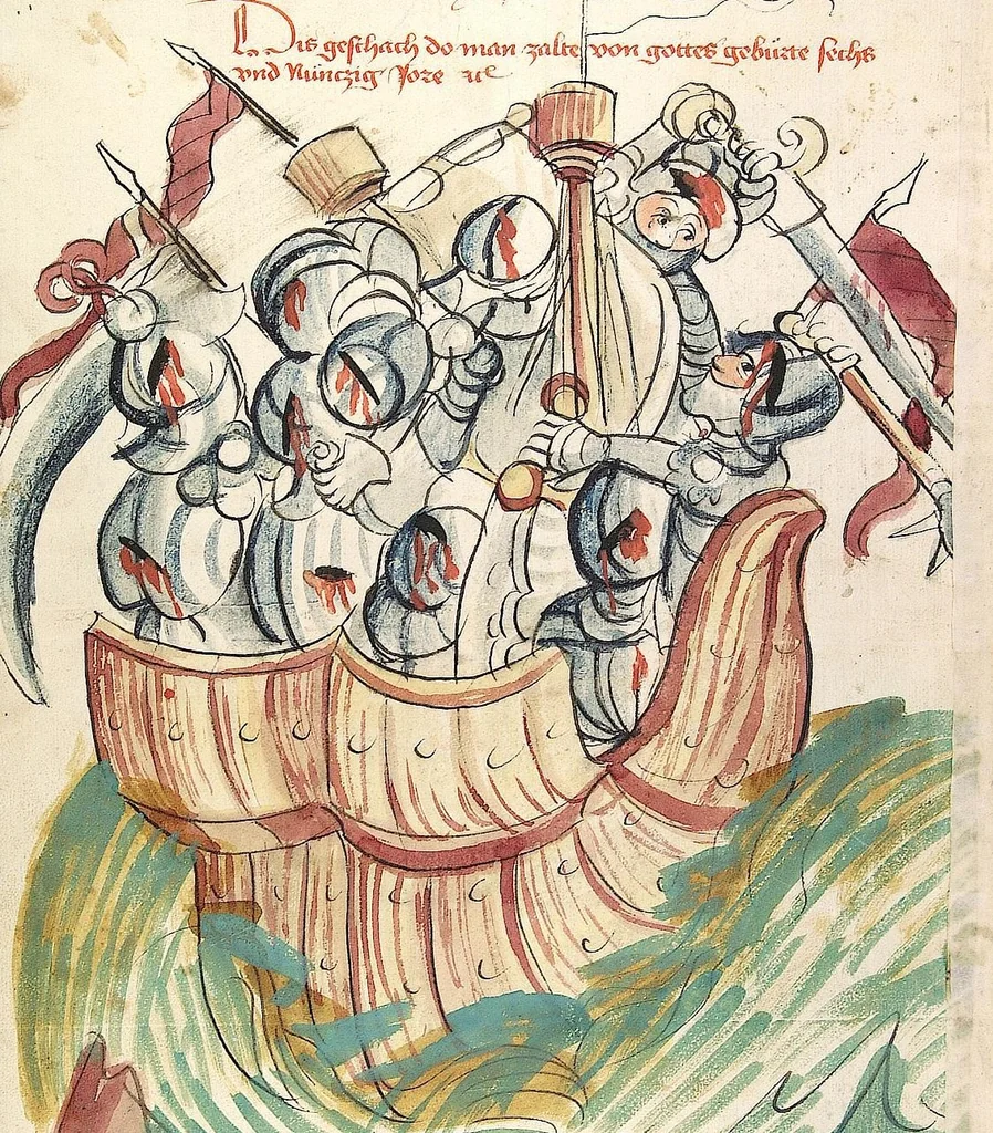 An illustration from Historia septem sapientum, dt. ; Martinus Oppaviensis: Chronicon pontificum et imperatorum, dt., 1450, leaf 306