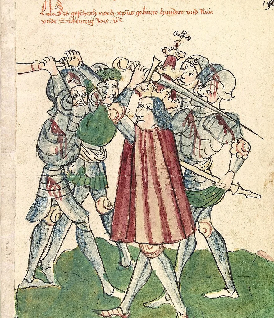 An illustration from Historia septem sapientum, dt. ; Martinus Oppaviensis: Chronicon pontificum et imperatorum, dt., 1450, leaf 313