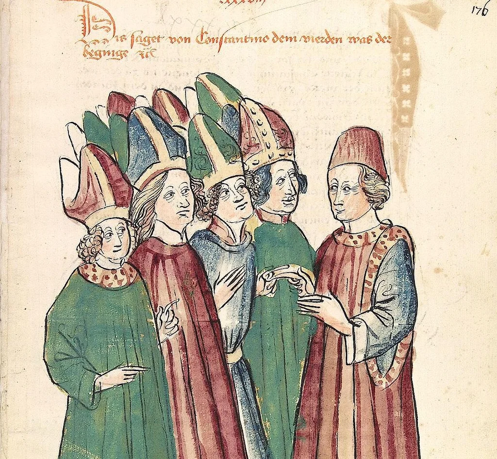 An illustration from Historia septem sapientum, dt. ; Martinus Oppaviensis: Chronicon pontificum et imperatorum, dt., 1450, leaf 365