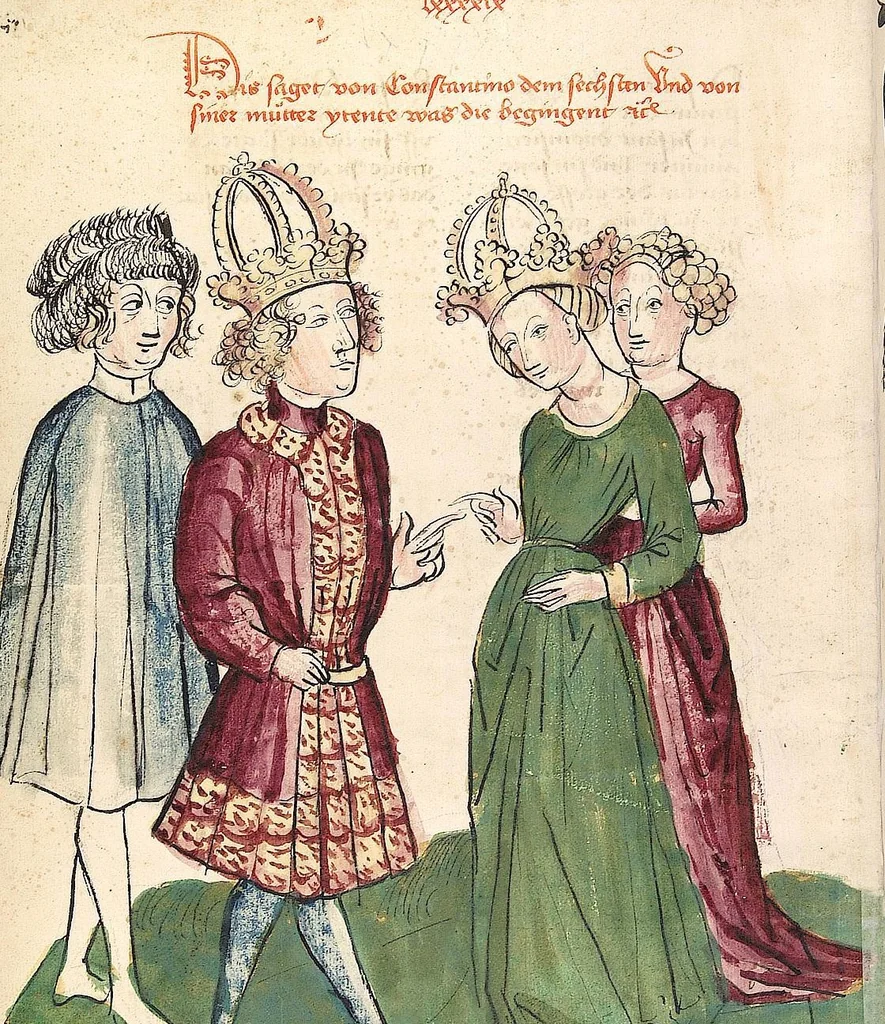 An illustration from Historia septem sapientum, dt. ; Martinus Oppaviensis: Chronicon pontificum et imperatorum, dt., 1450, leaf 378