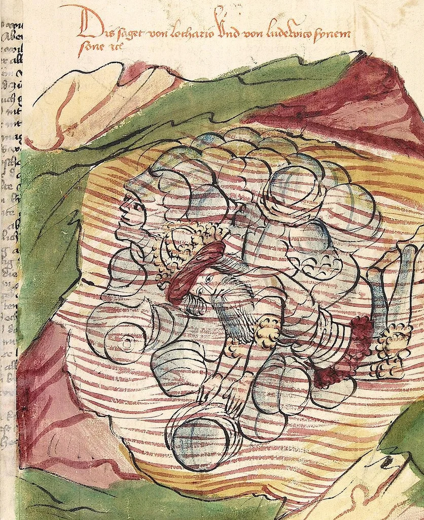An illustration from Historia septem sapientum, dt. ; Martinus Oppaviensis: Chronicon pontificum et imperatorum, dt., 1450, leaf 387