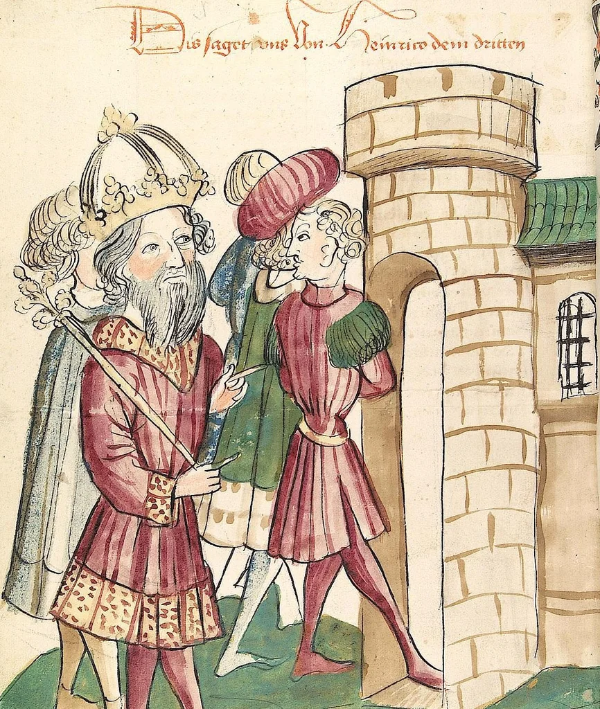 An illustration from Historia septem sapientum, dt. ; Martinus Oppaviensis: Chronicon pontificum et imperatorum, dt., 1450, leaf 410