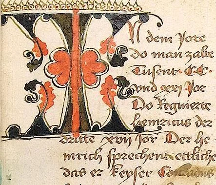 An illustration from Historia septem sapientum, dt. ; Martinus Oppaviensis: Chronicon pontificum et imperatorum, dt., 1450, leaf 411