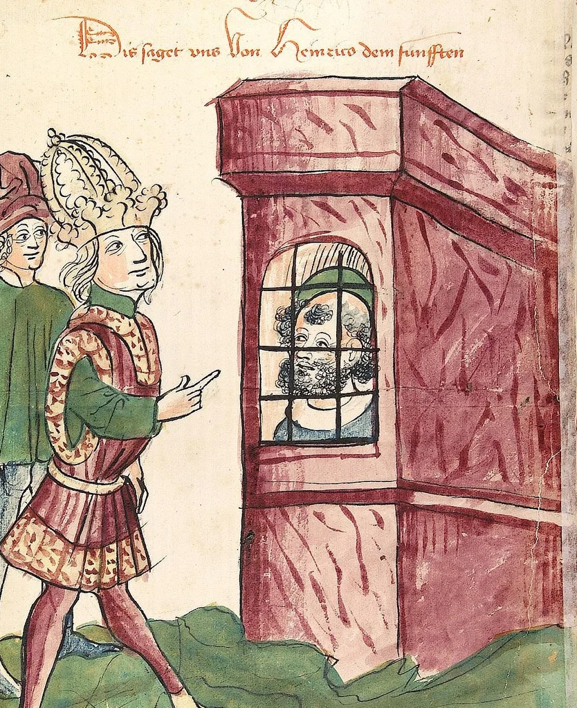 An illustration from Historia septem sapientum, dt. ; Martinus Oppaviensis: Chronicon pontificum et imperatorum, dt., 1450, leaf 420