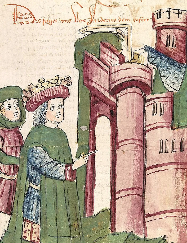 An illustration from Historia septem sapientum, dt. ; Martinus Oppaviensis: Chronicon pontificum et imperatorum, dt., 1450, leaf 427