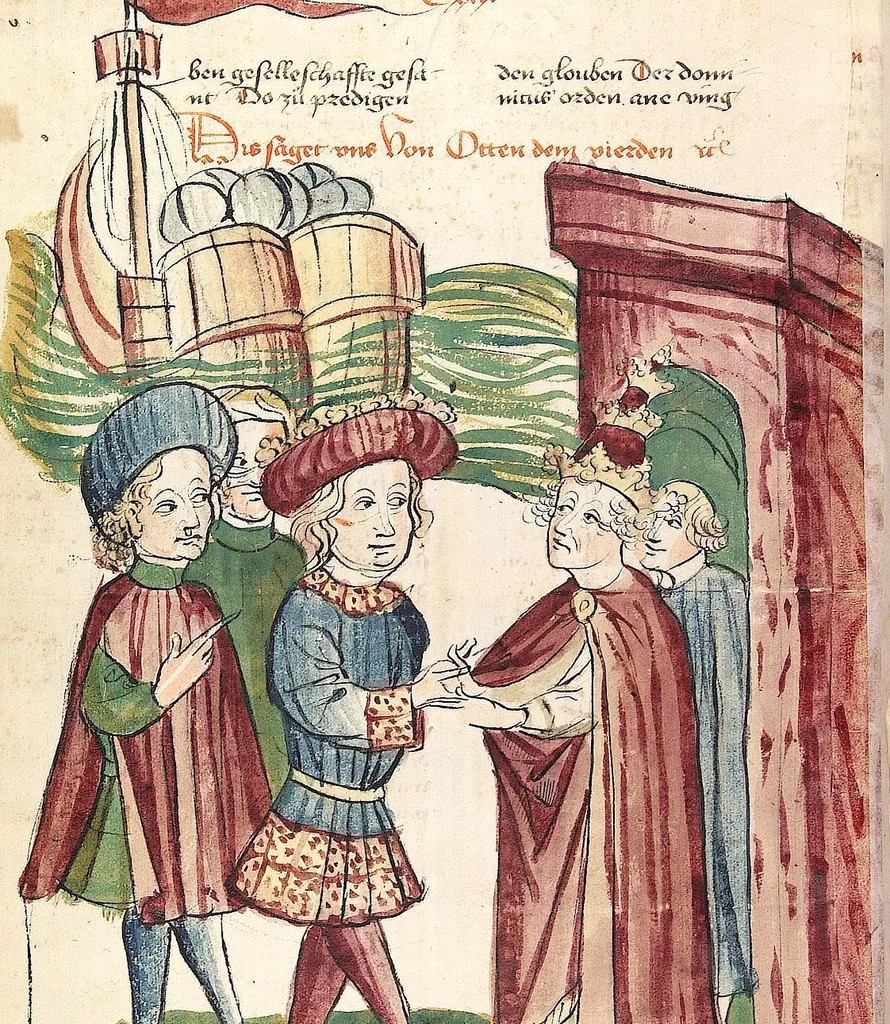 An illustration from Historia septem sapientum, dt. ; Martinus Oppaviensis: Chronicon pontificum et imperatorum, dt., 1450, leaf 434