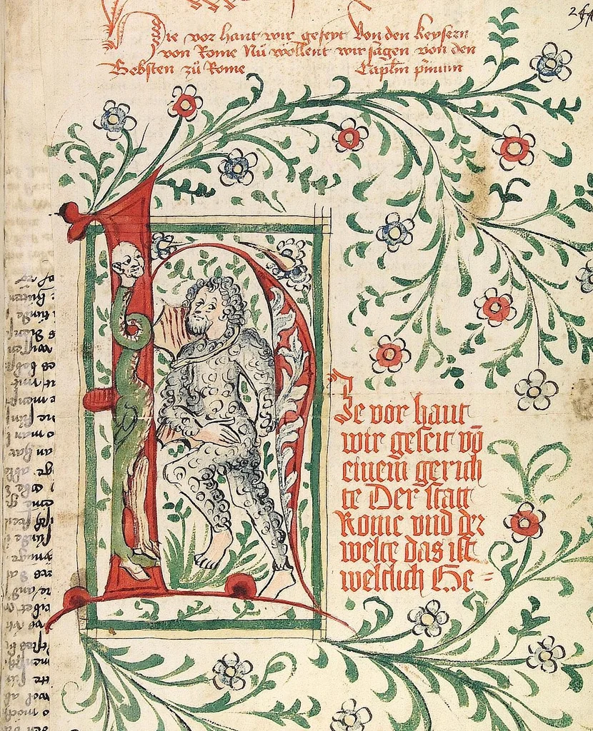 An illustration from Historia septem sapientum, dt. ; Martinus Oppaviensis: Chronicon pontificum et imperatorum, dt., 1450, leaf 515