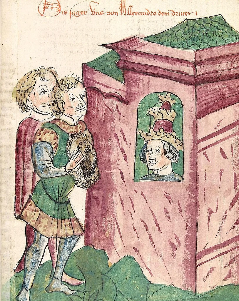 An illustration from Historia septem sapientum, dt. ; Martinus Oppaviensis: Chronicon pontificum et imperatorum, dt., 1450, leaf 533