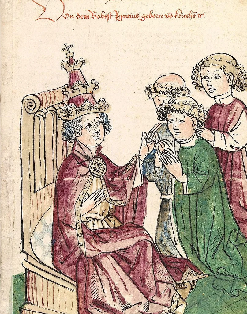 An illustration from Historia septem sapientum, dt. ; Martinus Oppaviensis: Chronicon pontificum et imperatorum, dt., 1450, leaf 537