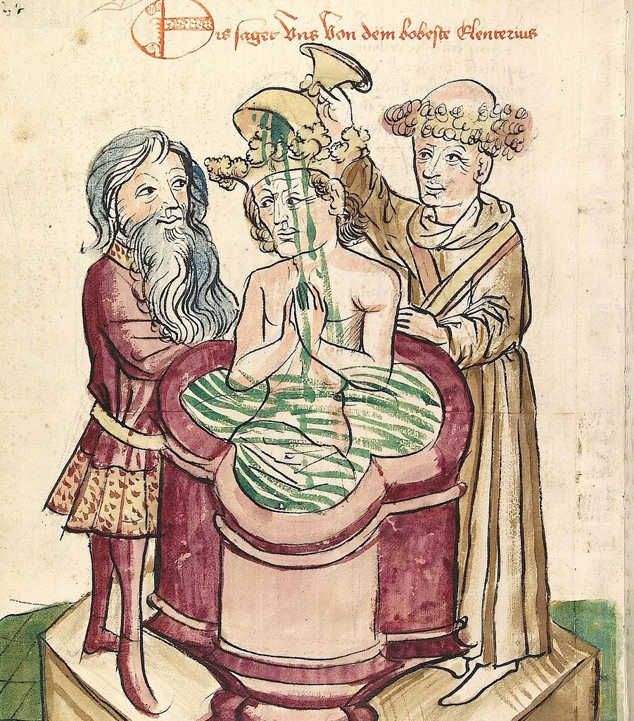 An illustration from Historia septem sapientum, dt. ; Martinus Oppaviensis: Chronicon pontificum et imperatorum, dt., 1450, leaf 542