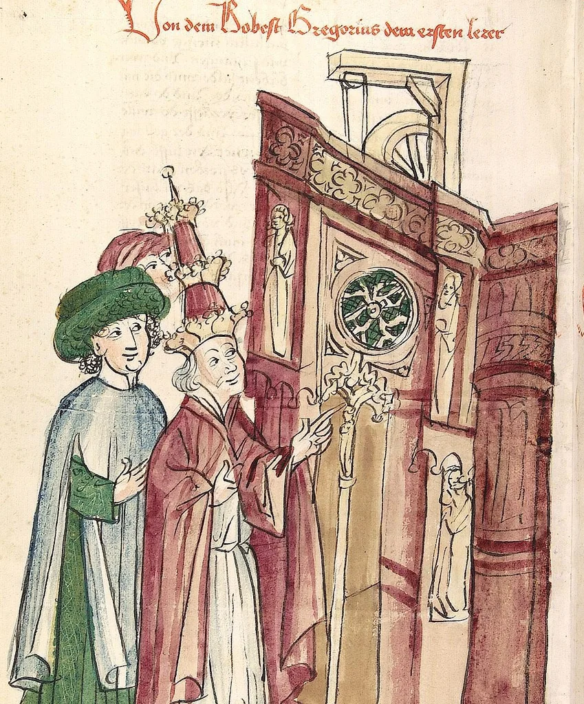 An illustration from Historia septem sapientum, dt. ; Martinus Oppaviensis: Chronicon pontificum et imperatorum, dt., 1450, leaf 590