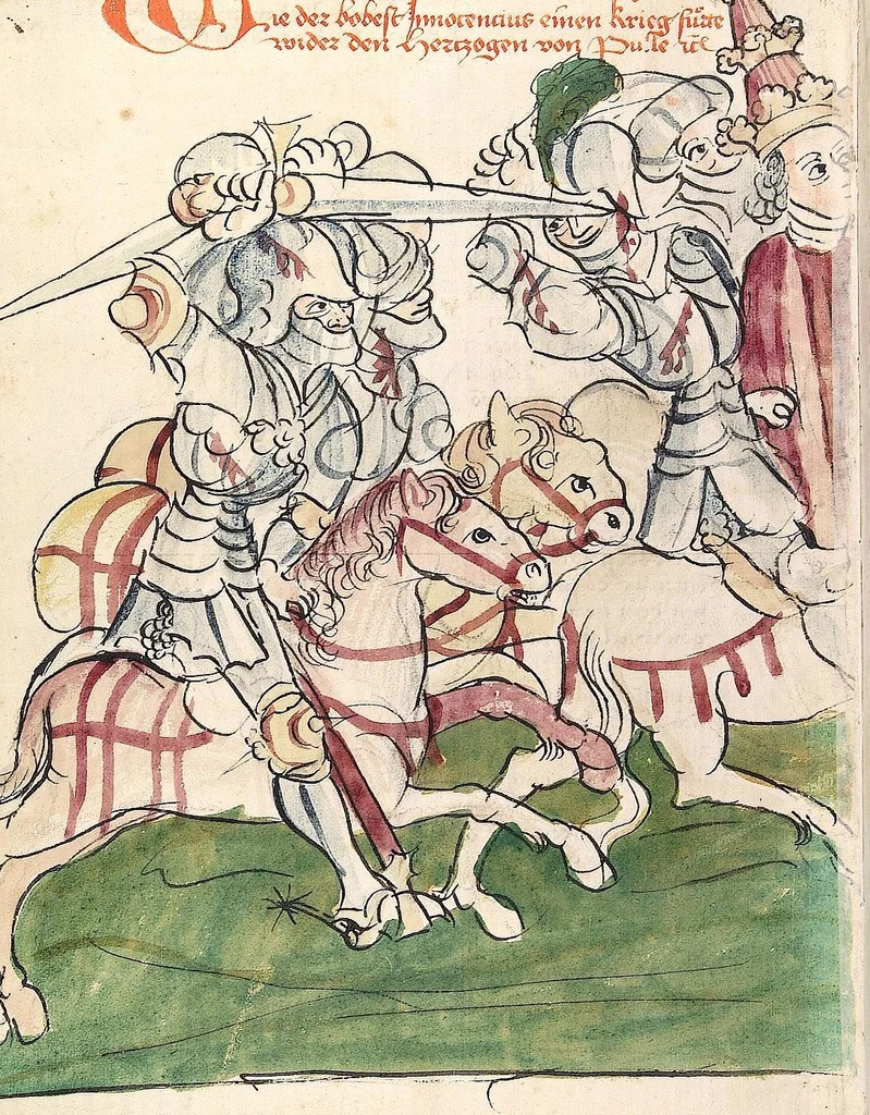 An illustration from Historia septem sapientum, dt. ; Martinus Oppaviensis: Chronicon pontificum et imperatorum, dt., 1450, leaf 662
