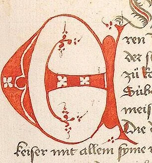 An illustration from Historia septem sapientum, dt. ; Martinus Oppaviensis: Chronicon pontificum et imperatorum, dt., 1450, leaf 85