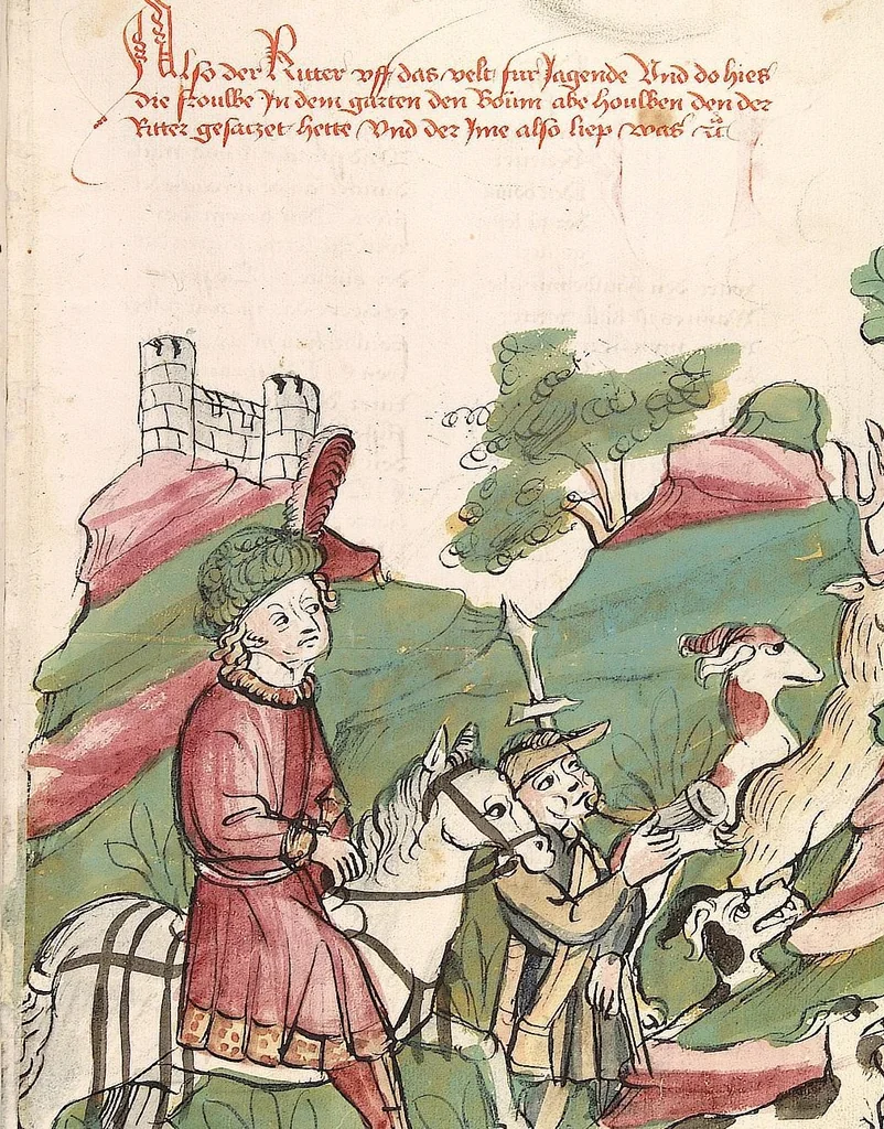 An illustration from Historia septem sapientum, dt. ; Martinus Oppaviensis: Chronicon pontificum et imperatorum, dt., 1450, leaf 97