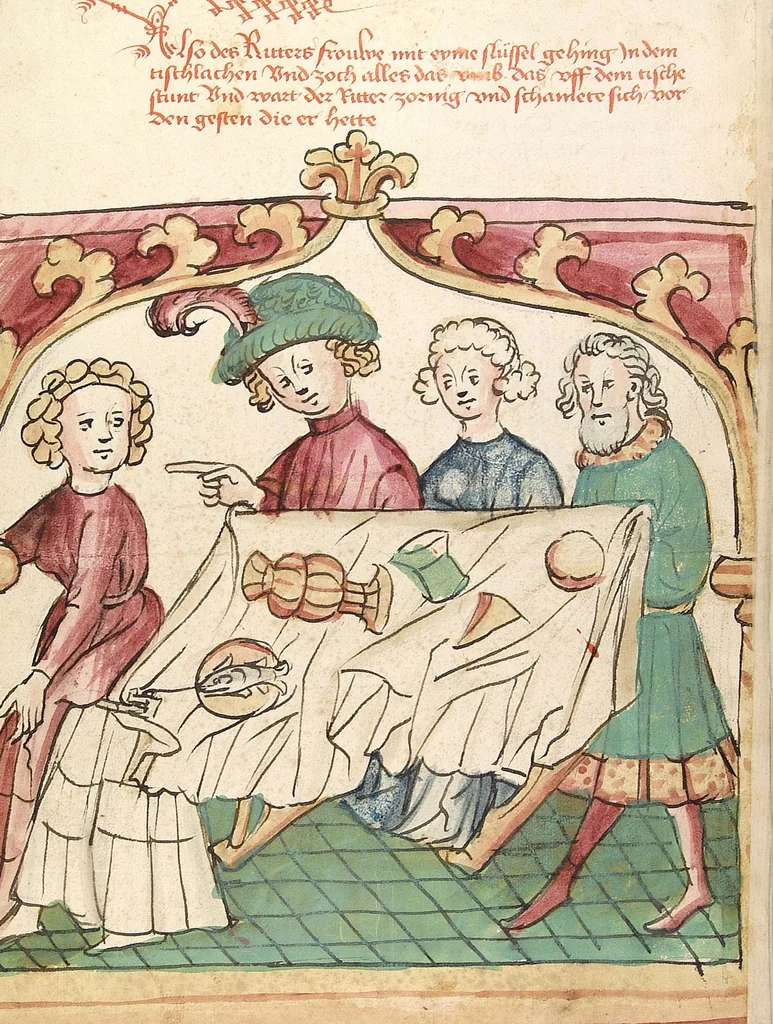 An illustration from Historia septem sapientum, dt. ; Martinus Oppaviensis: Chronicon pontificum et imperatorum, dt., 1450, leaf 100
