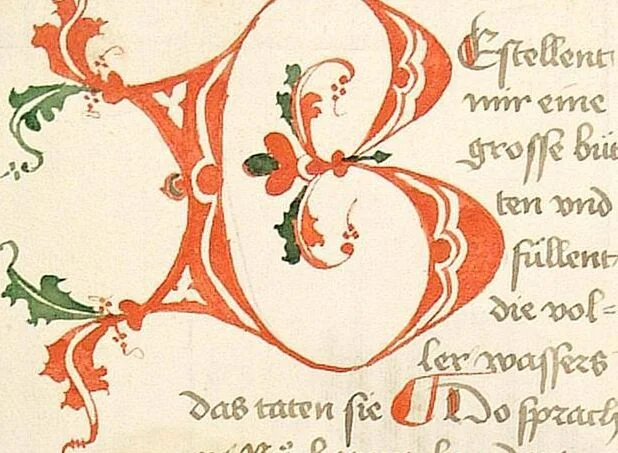 An illustration from Historia septem sapientum, dt. ; Martinus Oppaviensis: Chronicon pontificum et imperatorum, dt., 1450, leaf 124