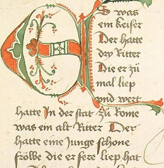 An illustration from Historia septem sapientum, dt. ; Martinus Oppaviensis: Chronicon pontificum et imperatorum, dt., 1450, leaf 136