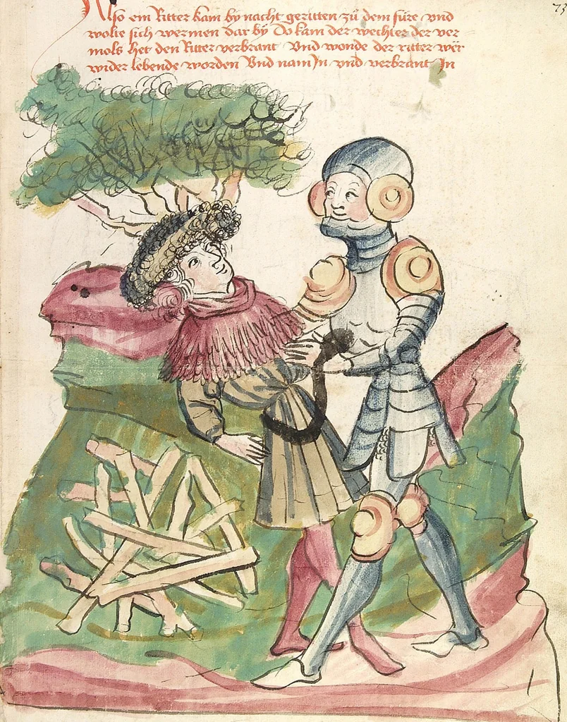 An illustration from Historia septem sapientum, dt. ; Martinus Oppaviensis: Chronicon pontificum et imperatorum, dt., 1450, leaf 143