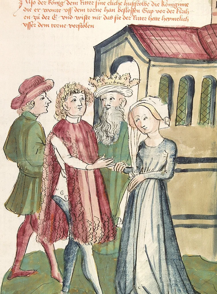 An illustration from Historia septem sapientum, dt. ; Martinus Oppaviensis: Chronicon pontificum et imperatorum, dt., 1450, leaf 159