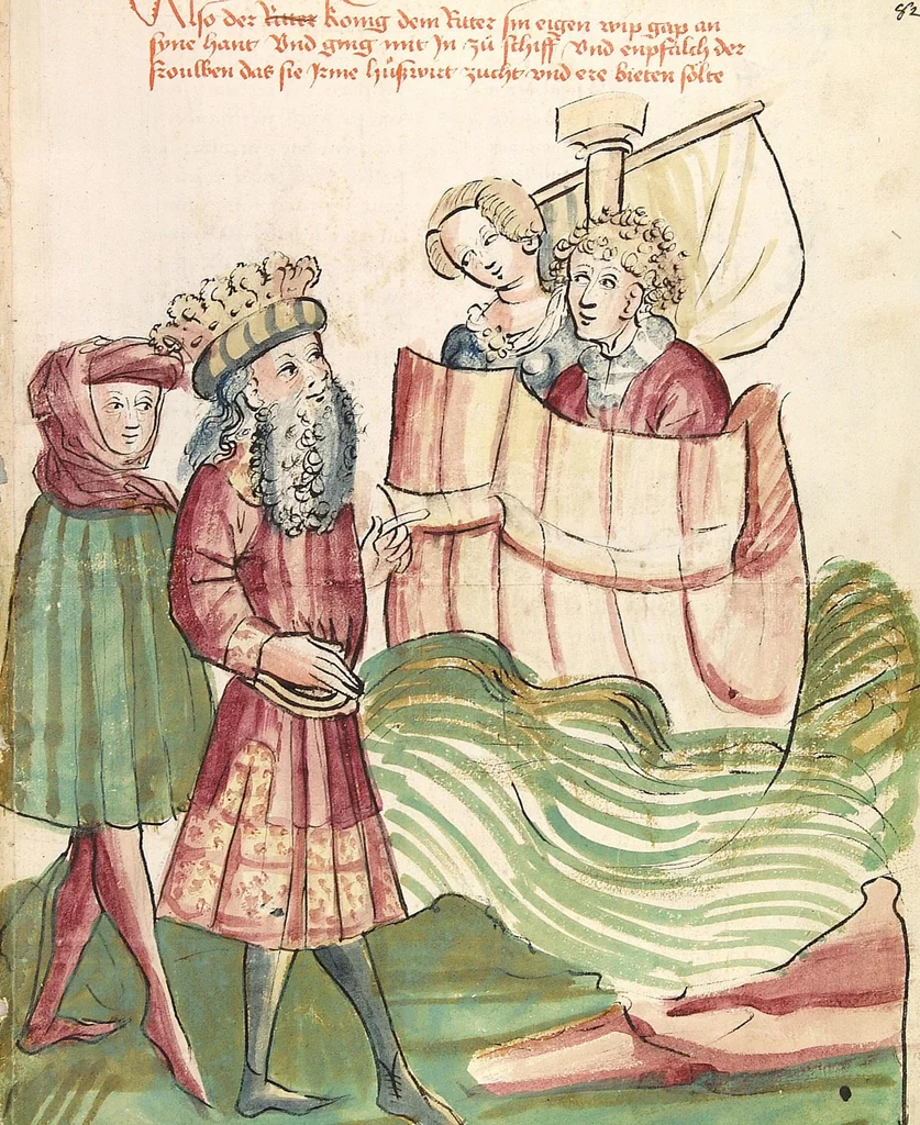 An illustration from Historia septem sapientum, dt. ; Martinus Oppaviensis: Chronicon pontificum et imperatorum, dt., 1450, leaf 161
