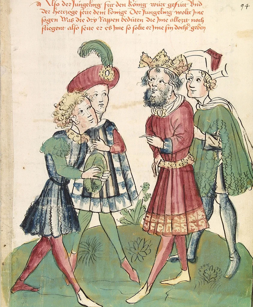 An illustration from Historia septem sapientum, dt. ; Martinus Oppaviensis: Chronicon pontificum et imperatorum, dt., 1450, leaf 185