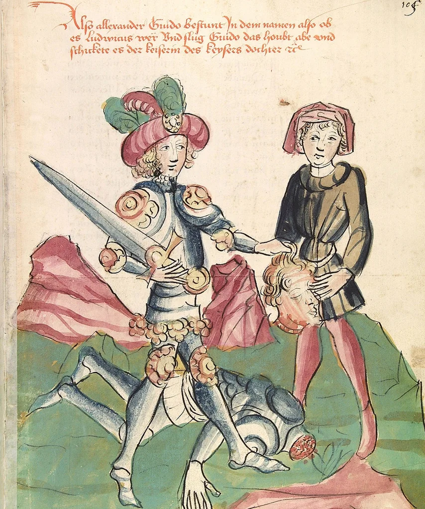 An illustration from Historia septem sapientum, dt. ; Martinus Oppaviensis: Chronicon pontificum et imperatorum, dt., 1450, leaf 207