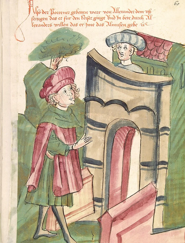 An illustration from Historia septem sapientum, dt. ; Martinus Oppaviensis: Chronicon pontificum et imperatorum, dt., 1450, leaf 211