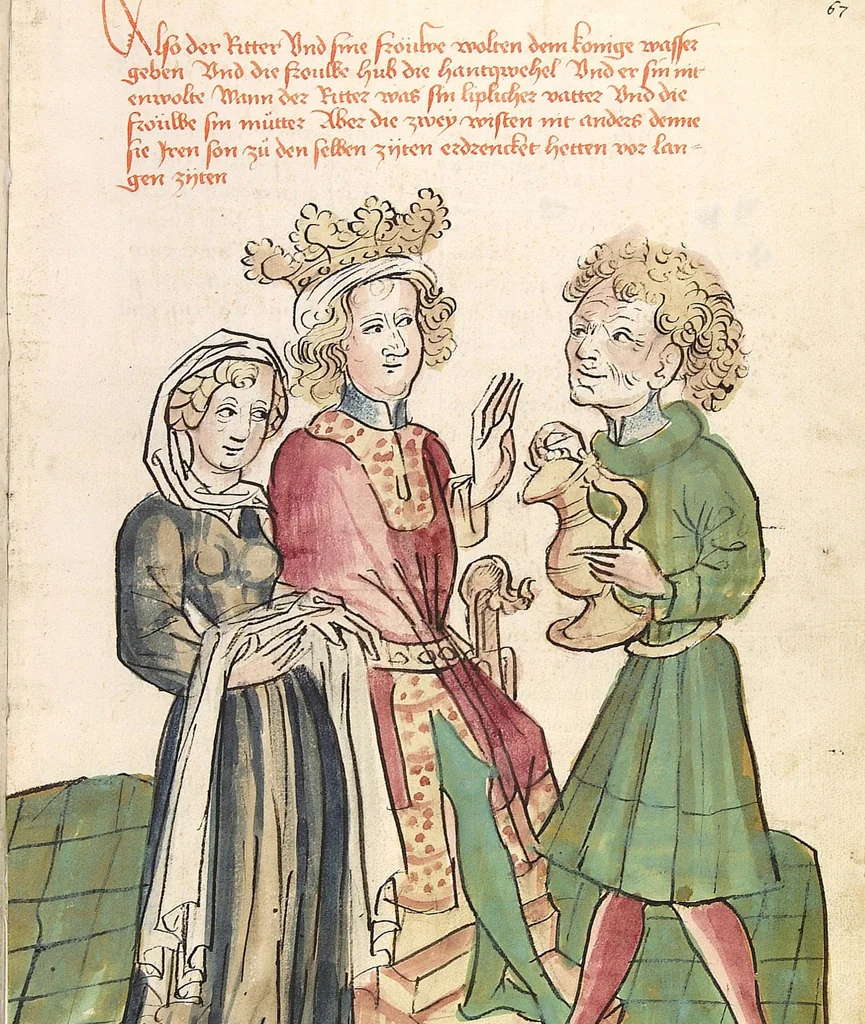 An illustration from Historia septem sapientum, dt. ; Martinus Oppaviensis: Chronicon pontificum et imperatorum, dt., 1450, leaf 225