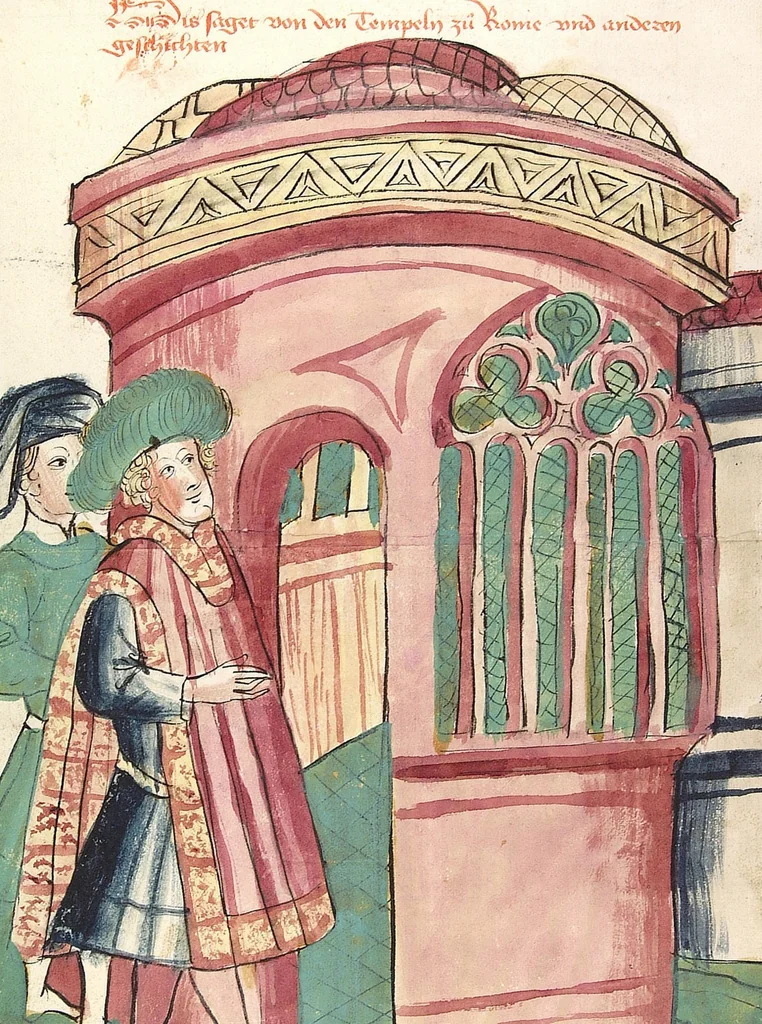 An illustration from Historia septem sapientum, dt. ; Martinus Oppaviensis: Chronicon pontificum et imperatorum, dt., 1450, leaf 260