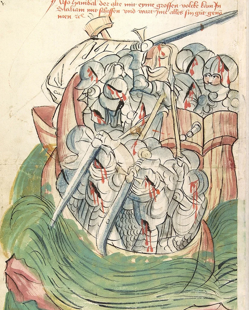 An illustration from Historia septem sapientum, dt. ; Martinus Oppaviensis: Chronicon pontificum et imperatorum, dt., 1450, leaf 274