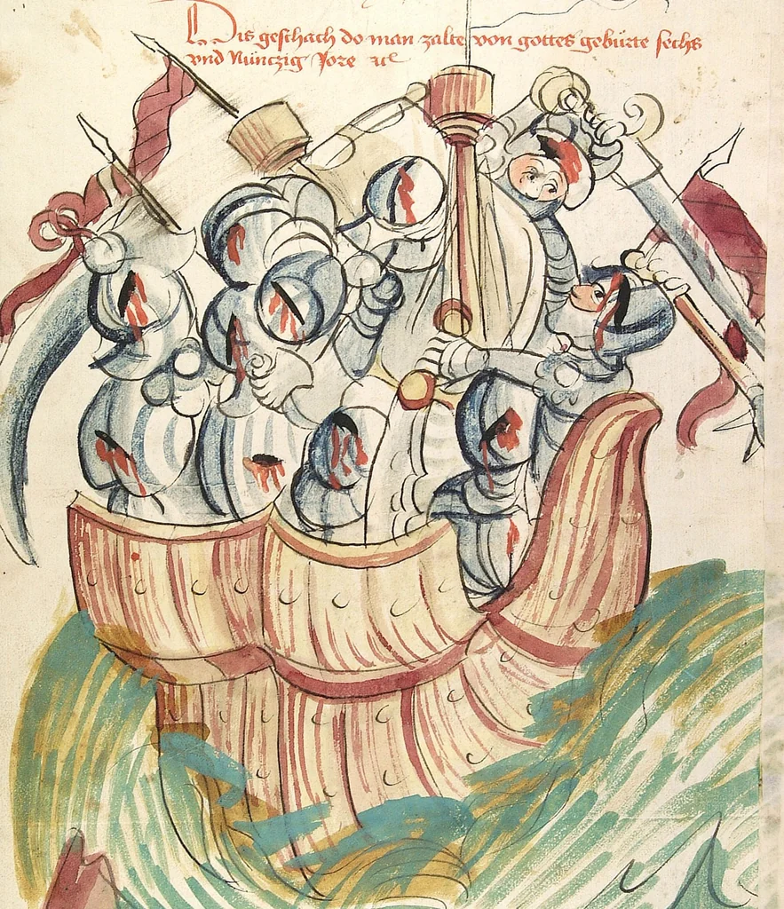 An illustration from Historia septem sapientum, dt. ; Martinus Oppaviensis: Chronicon pontificum et imperatorum, dt., 1450, leaf 306