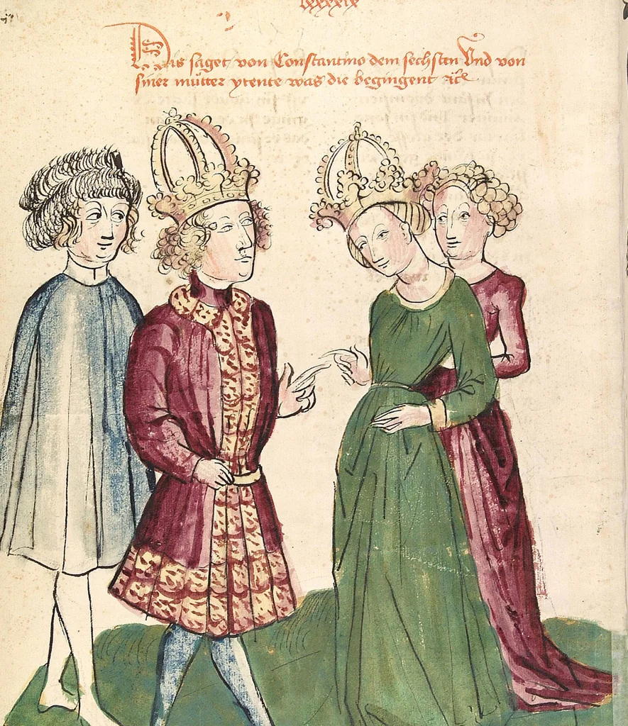 An illustration from Historia septem sapientum, dt. ; Martinus Oppaviensis: Chronicon pontificum et imperatorum, dt., 1450, leaf 378