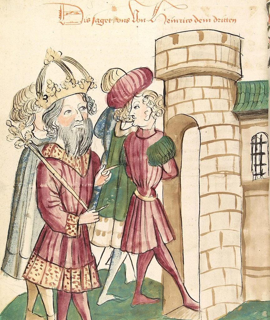 An illustration from Historia septem sapientum, dt. ; Martinus Oppaviensis: Chronicon pontificum et imperatorum, dt., 1450, leaf 410