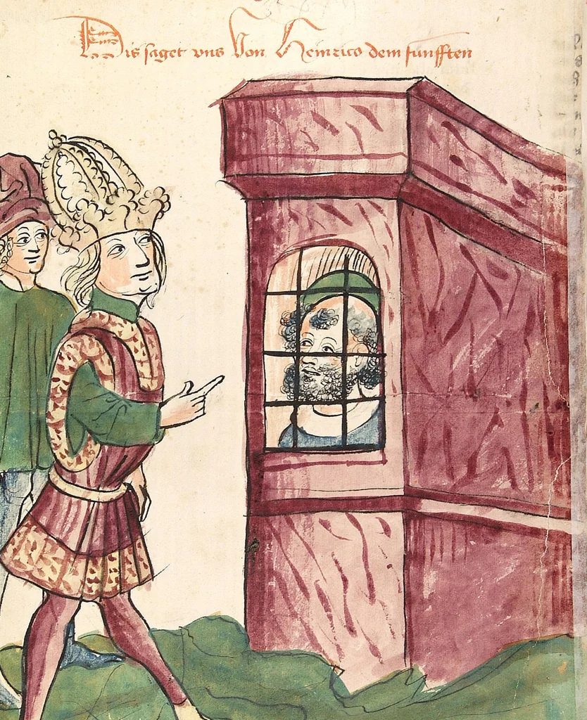 An illustration from Historia septem sapientum, dt. ; Martinus Oppaviensis: Chronicon pontificum et imperatorum, dt., 1450, leaf 420