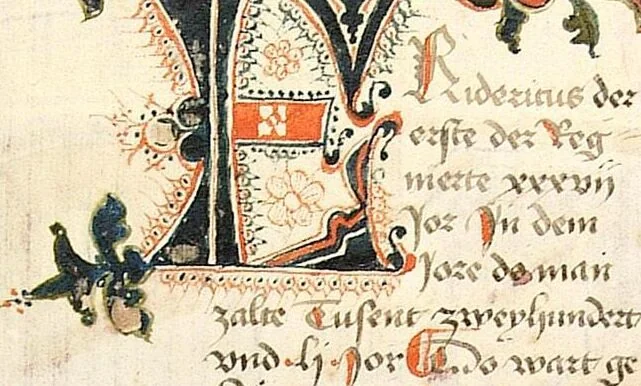 An illustration from Historia septem sapientum, dt. ; Martinus Oppaviensis: Chronicon pontificum et imperatorum, dt., 1450, leaf 428
