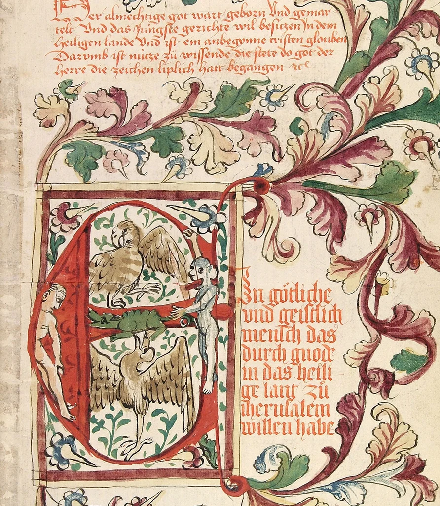 An illustration from Historia septem sapientum, dt. ; Martinus Oppaviensis: Chronicon pontificum et imperatorum, dt., 1450, leaf 473