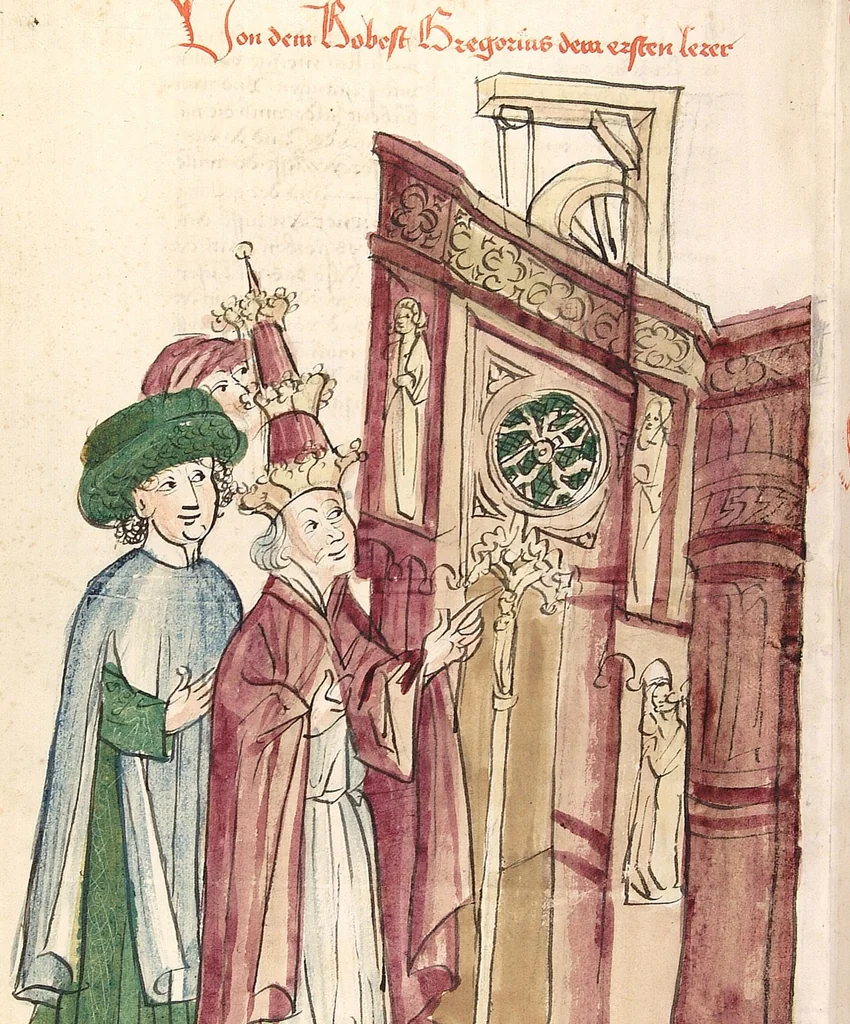 An illustration from Historia septem sapientum, dt. ; Martinus Oppaviensis: Chronicon pontificum et imperatorum, dt., 1450, leaf 590