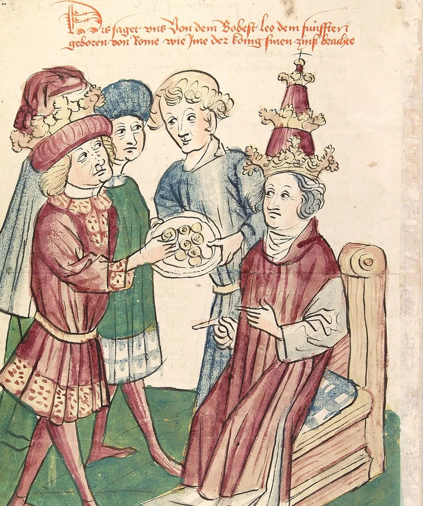 An illustration from Historia septem sapientum, dt. ; Martinus Oppaviensis: Chronicon pontificum et imperatorum, dt., 1450, leaf 620