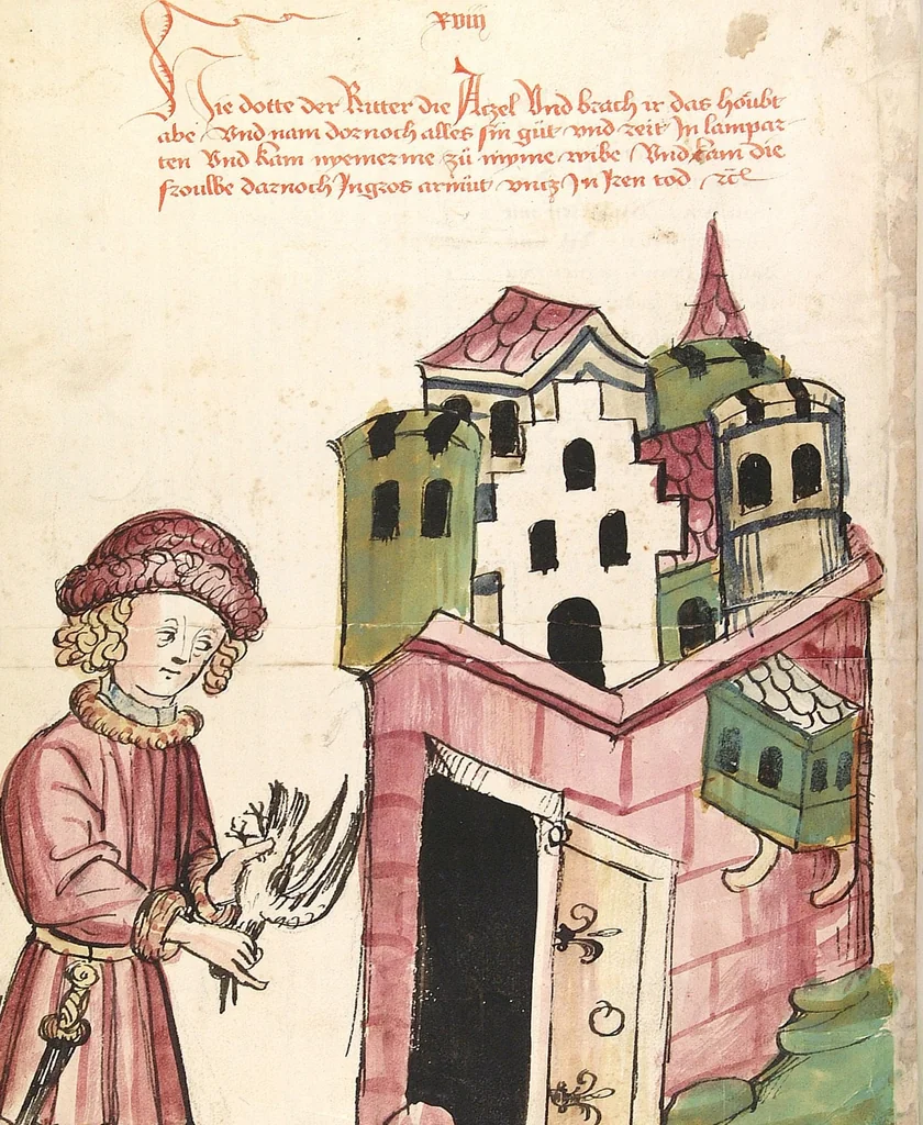 An illustration from Historia septem sapientum, dt. ; Martinus Oppaviensis: Chronicon pontificum et imperatorum, dt., 1450, leaf 78