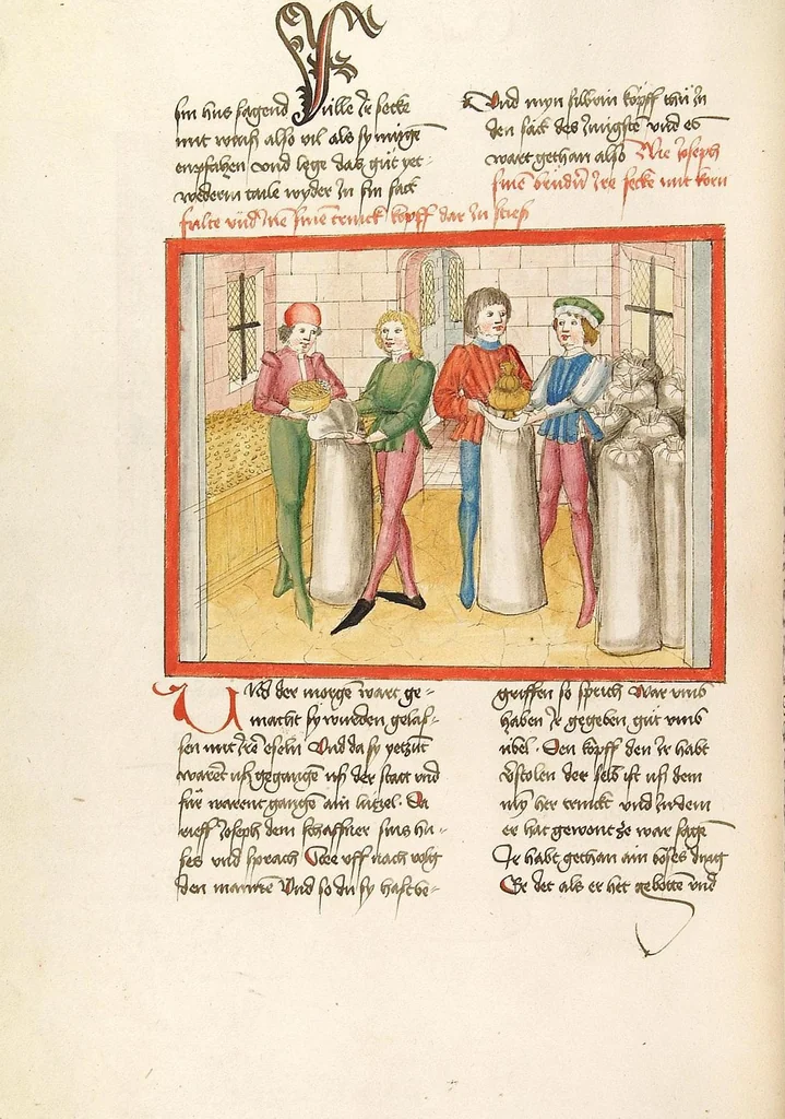 An illustration from Bücher Mose, Josua, Richter, Ruth, 1477, leaf 128