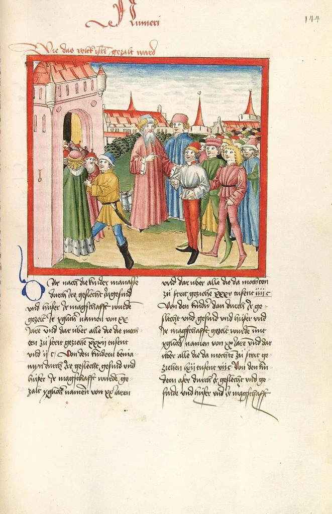 An illustration from Bücher Mose, Josua, Richter, Ruth, 1477, leaf 295